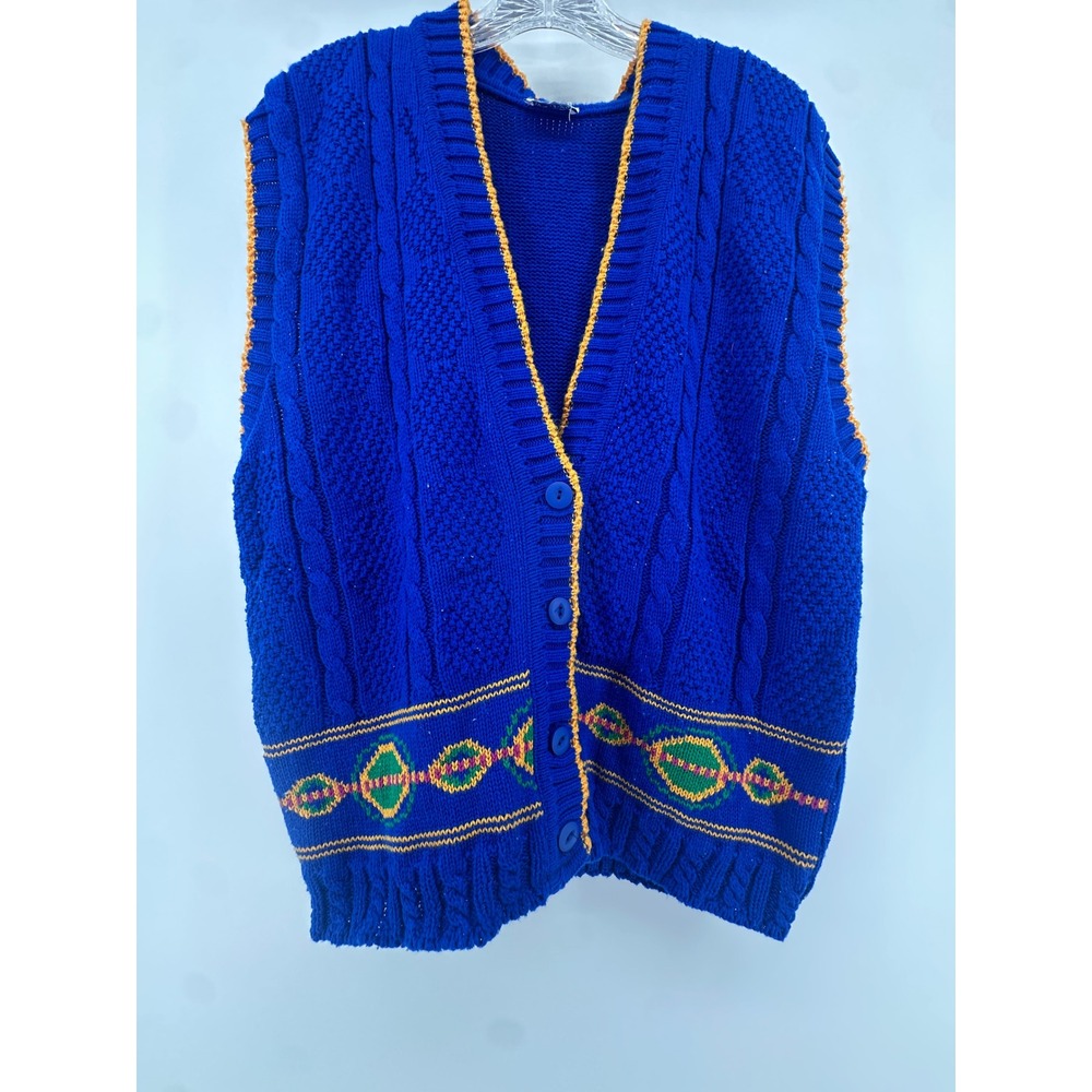 Vintage Koret City Blues Royal Blue Cable Knit Button Sweater Vest USA Made